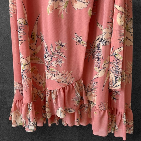 Anthropologie Sanctuary Tropical Floral Blush Pastel Pink Wrap Mini Dress Size L - Picture 4 of 12